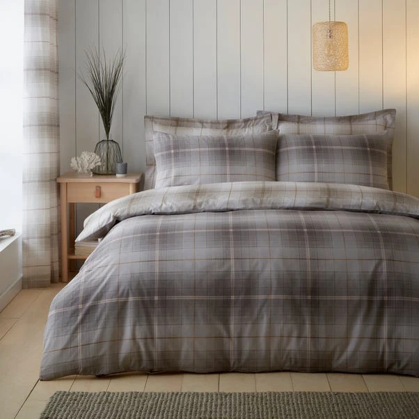 Dunelm Albie Natural Reversible Check Duvet Cover And Pillowcase Set 4 Dunelm Albie Natural Reversible Check Duvet Cover And Pillowcase Set - Image 2