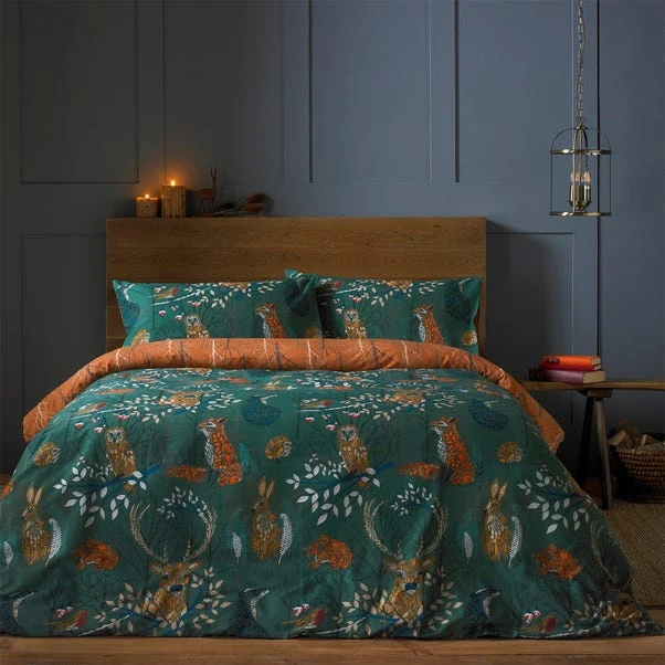 Furn Furn. Riva Forest Fauna Emerald Duvet Cover And Pillowcase Set 4 Furn Furn. Riva Forest Fauna Emerald Duvet Cover And Pillowcase Set - Image 2