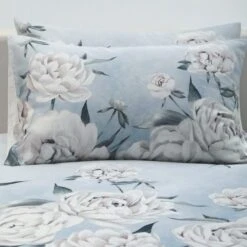 Avery Green Ava Floral Duck Egg 100% Cotton Sateen Duvet Cover And Pillowcase Set -Bed Linings Store 1000186342 alt02