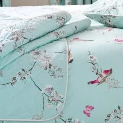 Dunelm Beautiful Birds Duck Egg Bedspread