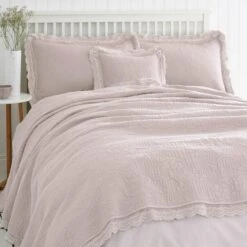Dunelm Lace Edge Blush Bedspread