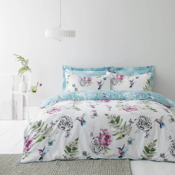 Dunelm Heavenly Hummingbird Reversible Duck Egg Duvet Cover And Pillowcase Set 5 Dunelm Heavenly Hummingbird Reversible Duck Egg Duvet Cover And Pillowcase Set - Image 3
