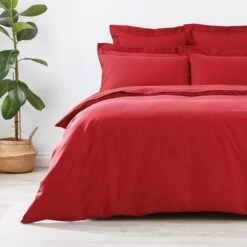 Dunelm Non Iron Plain Dye Red Duvet Cover