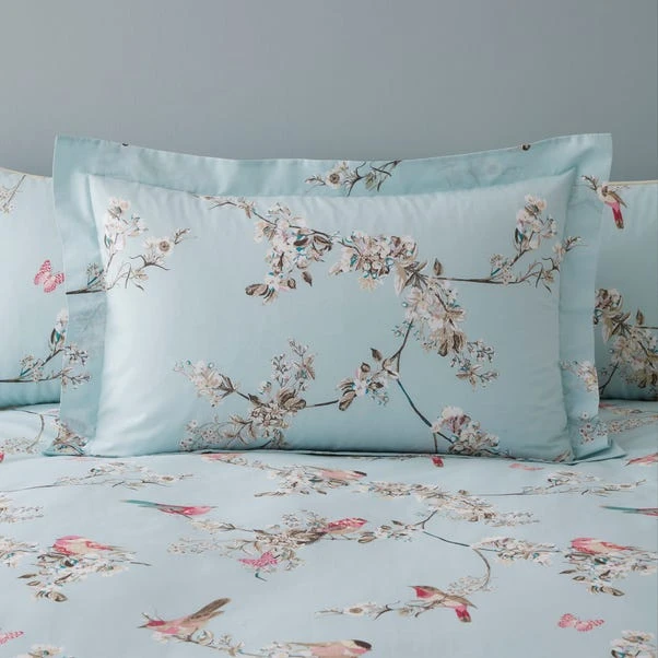 Dunelm Beautiful Birds Duck-Egg Oxford Pillowcase 3 Dunelm Beautiful Birds Duck-Egg Oxford Pillowcase