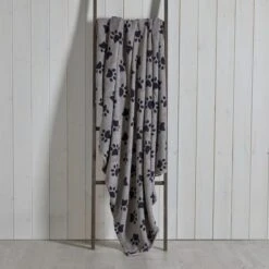 Dunelm Paw Printed Fleece 130cm X 170cm Throw