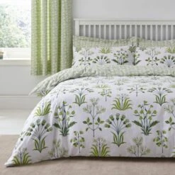Dunelm Florentina Green 100% Cotton Reversible Duvet Cover And Pillowcase Set