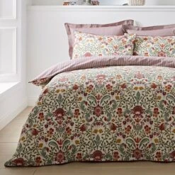 Dunelm Ruskin Red 100% Cotton Reversible Duvet Cover And Pillowcase Set