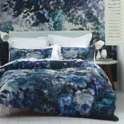 Avery Green Anastasia Floral Navy 100% Cotton Sateen Duvet Cover And Pillowcase Set