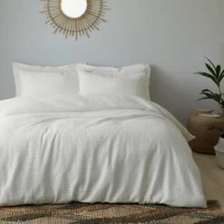 Dunelm Amberley Waffle White 100% Cotton Duvet Cover And Pillowcase Set 8 Dunelm Amberley Waffle White 100% Cotton Duvet Cover And Pillowcase Set -Bed Linings Store 30749569 alt01