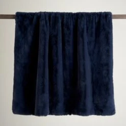 Dunelm Silky Soft Faux Fur Throw Navy