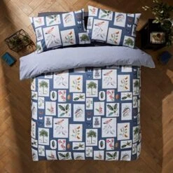 Natural History Museum Woodland Blue 100% Cotton Duvet Cover And Pillowcase Set