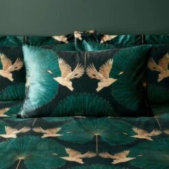 Dunelm Luxe Cranes Emerald Duvet Cover And Pillowcase Set 6 Dunelm Luxe Cranes Emerald Duvet Cover And Pillowcase Set -Bed Linings Store 30771550 alt01