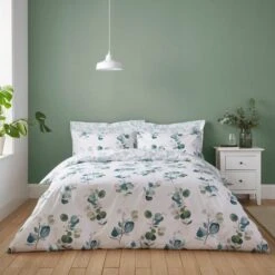 Dunelm Eucalyptus Green Duvet Cover And Pillowcase Set