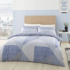 Catherine Lansfield Larsson Geo Blue Duvet Cover And Pillowcase Set