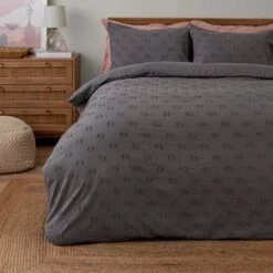 Dunelm Thyra Tufted Grey Spot Duvet Cover And Pillowcase Set