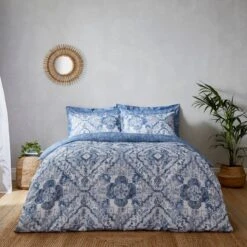 Dunelm Amara Global Blue Duvet Cover And Pillowcase Set