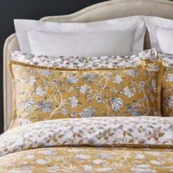 Dorma Evander Ochre Cotton Duvet Cover And Pillowcase Set -Bed Linings Store 30798770 alt03