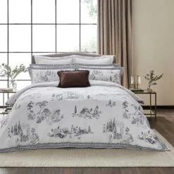 Dorma Pelion Toile Slate Cotton Duvet Cover And Pillowcase Set -Bed Linings Store 30799127 alt05