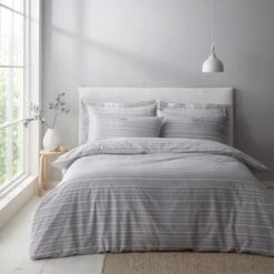 Dunelm Tristan Stripe Grey Duvet Cover And Pillowcase Set 9 Dunelm Tristan Stripe Grey Duvet Cover And Pillowcase Set -Bed Linings Store 30801147 alt01