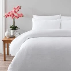 Dunelm Alford Textured White Duvet Cover And Pillowcase Set 9 Dunelm Alford Textured White Duvet Cover And Pillowcase Set -Bed Linings Store 30807740 alt01