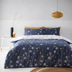 Dunelm Scandi Floral Navy Duvet Cover And Pillowcase Set
